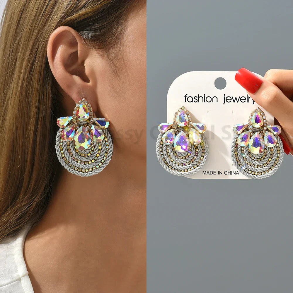 Vintage Rhinestone Round Drop Earrings - Piña Colada