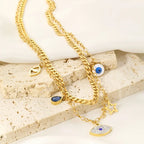 Double Layer Hollow Star & Eye Pendant Necklace - Piña Colada
