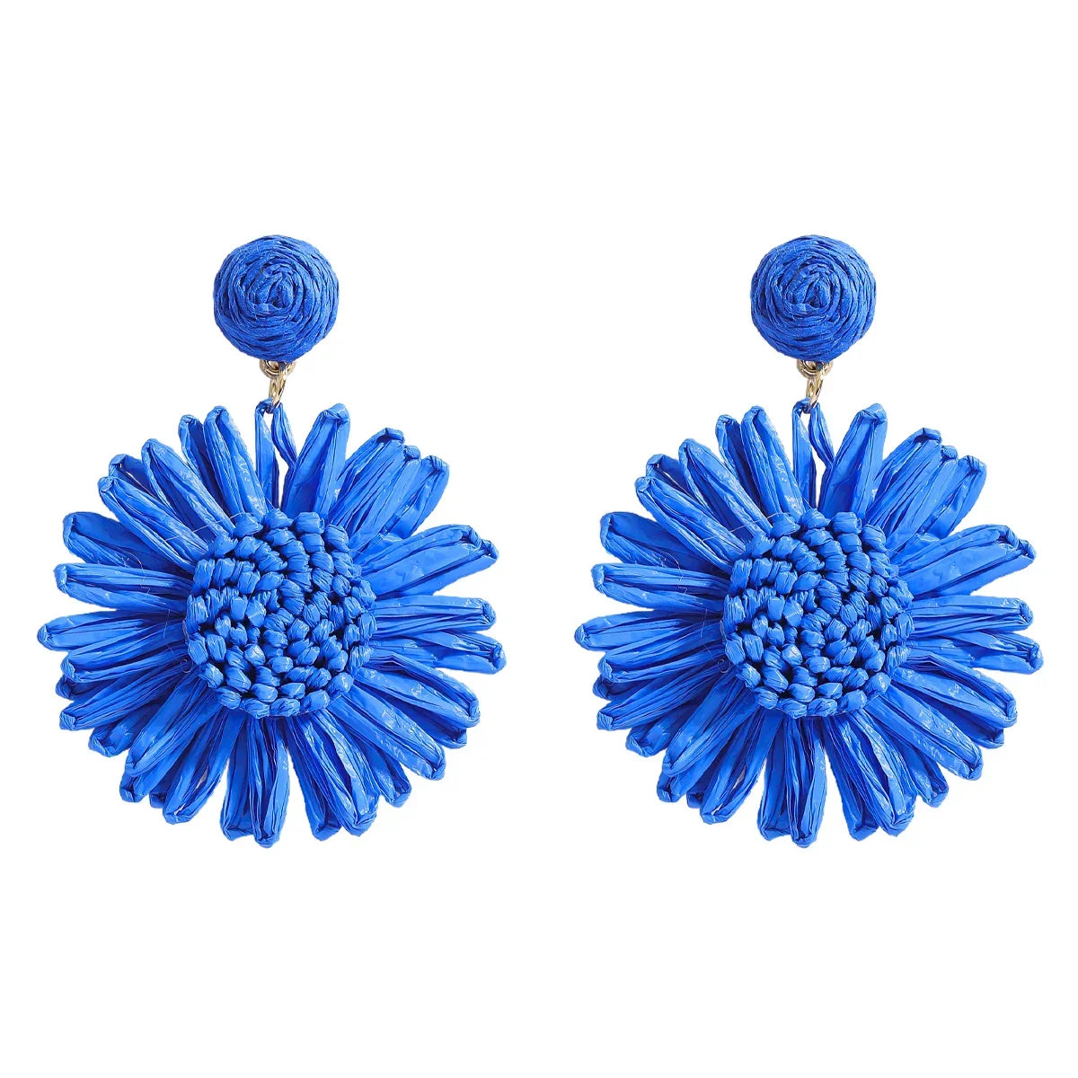 Bohemian Raffia Flower Drop Earrings - Piña Colada