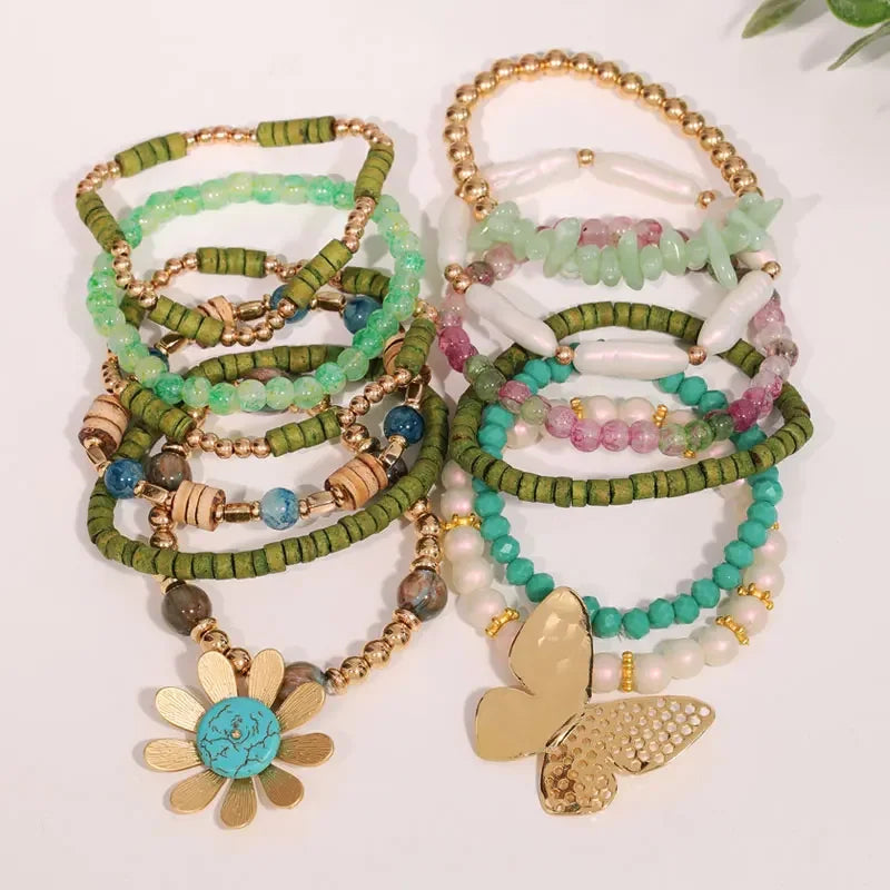Statement Boho Beads Bracelet with Flower - Piña Colada