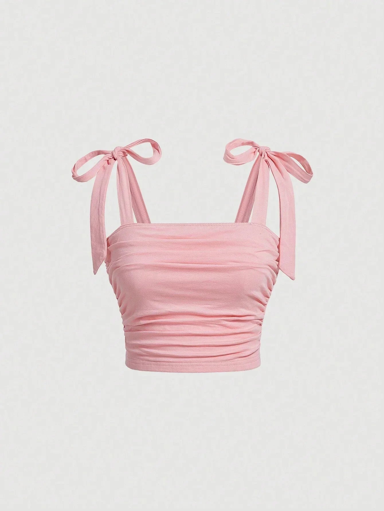 Solid Tie Shoulder Ruched Wide Crop Top - Piña Colada