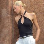 Women'S Solid Color Hanging Neck Tie Hollow Out Metal Ring Strapless - Piña Colada