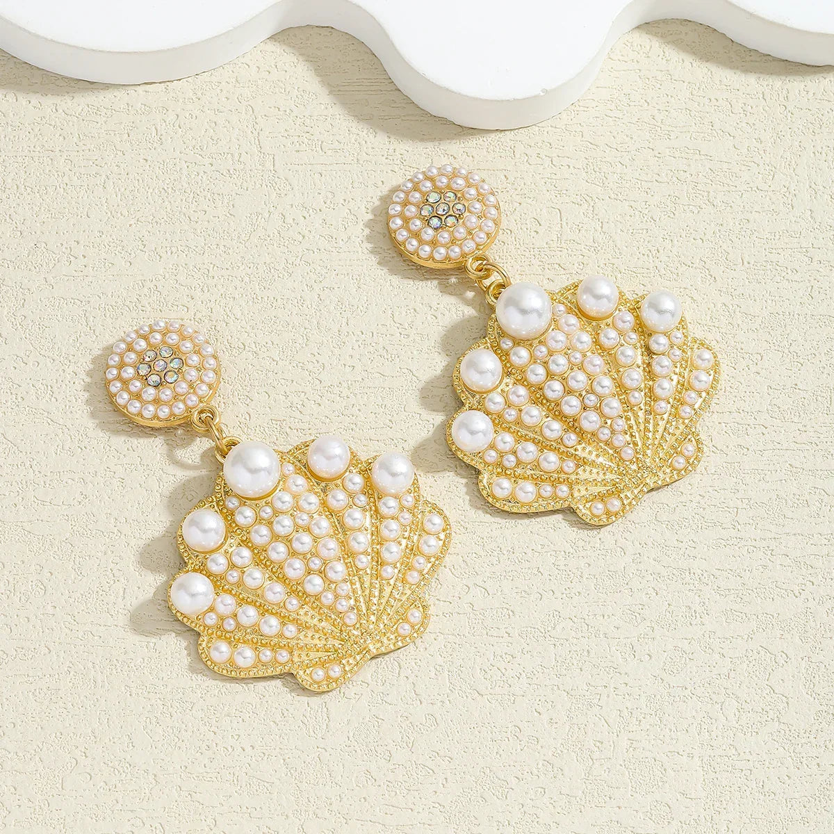 Bling Faux Pearl Shell Drop Earrings - Piña Colada