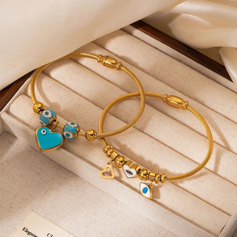 Colorful Eyes & Heart Drip Oil Pendant Bracelet - Piña Colada