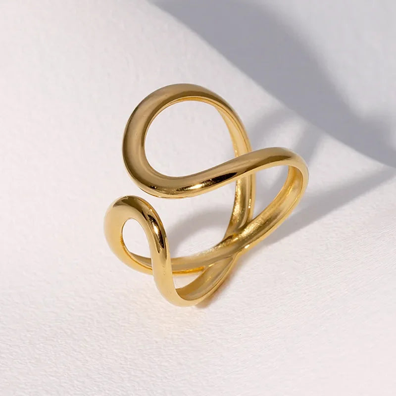 Stainless Steel Irregular Wave Ring - Piña Colada