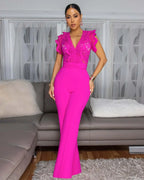 Lace Splice Fitness Jumpsuit - Piña Colada