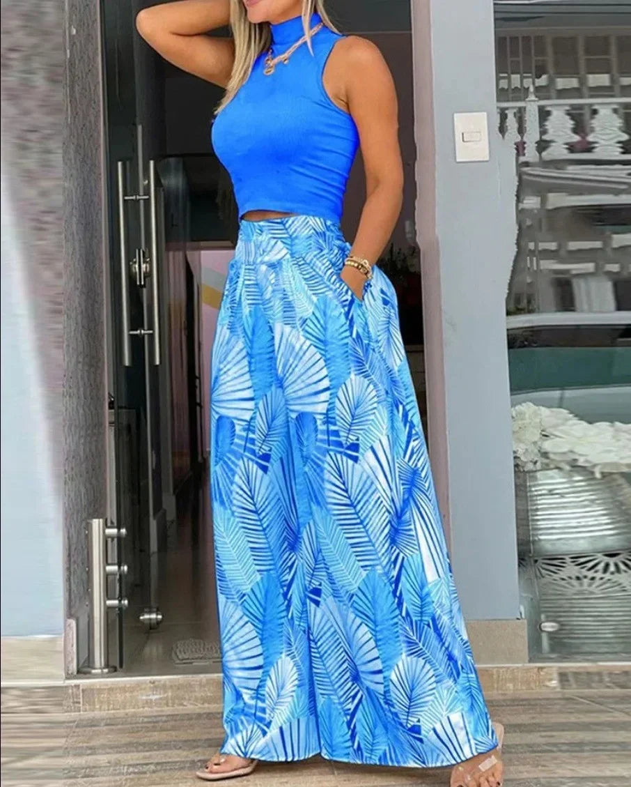 European Chic Two-Piece Set – Vest & Trousers for Effortless Style - Piña Colada