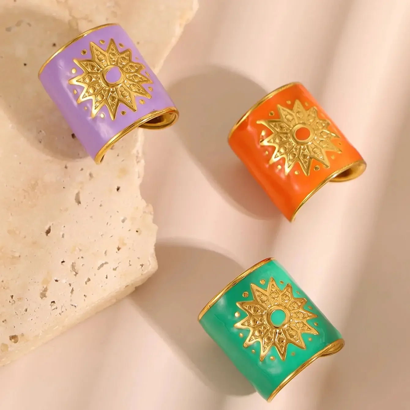 Elegant Rings Stainless Steel Muti Color Sun - Piña Colada