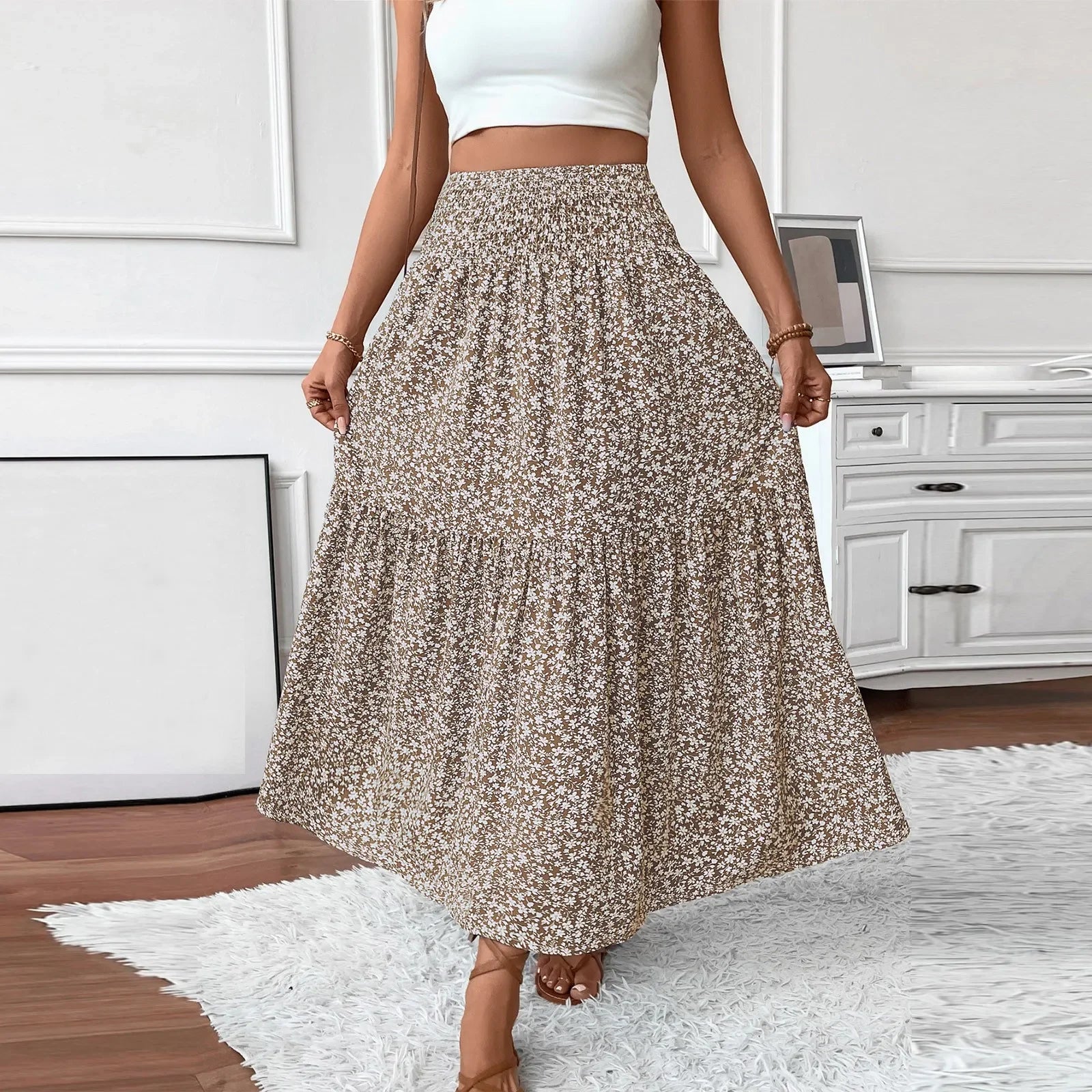 Floral Print Elastic Waist Loose - Piña Colada