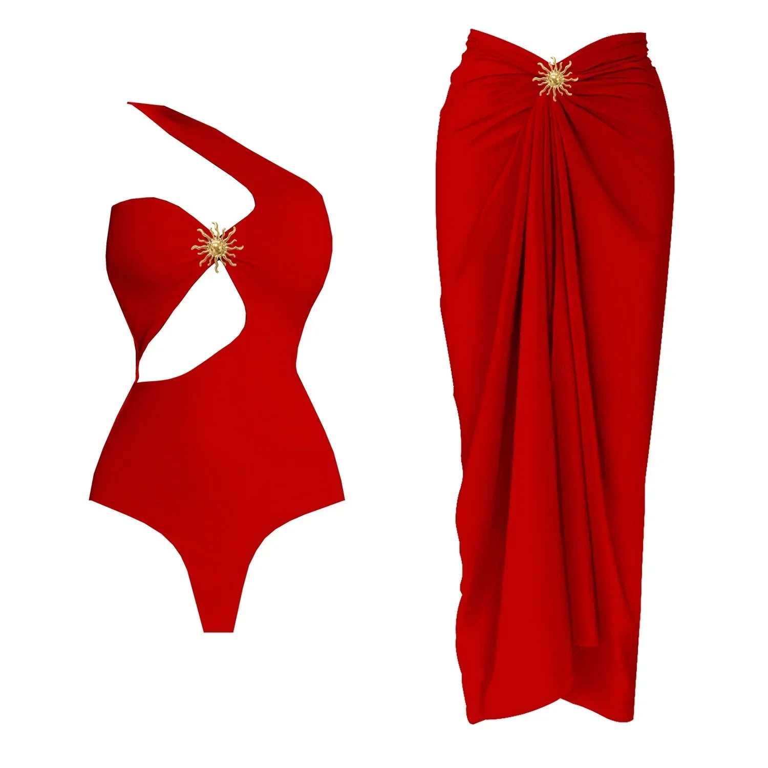 2Pcs One Shoulder Swimsuit - Piña Colada