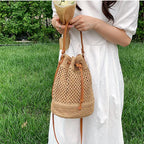 Braided Straw Bucket Bag - Piña Colada
