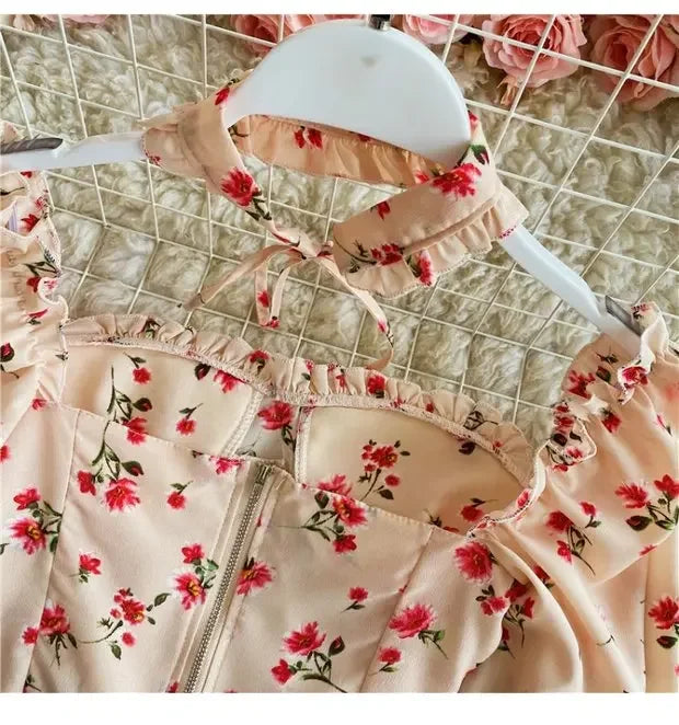 Floral Print Chiffon Top High Waist - Piña Colada
