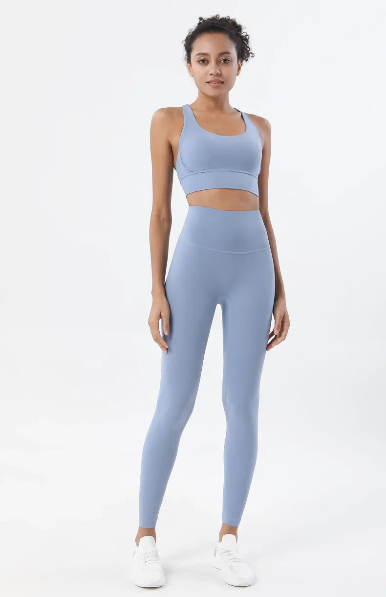 High-Waist Sports Leggings with Phone Pocket Set - Piña Colada