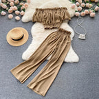 Two Piece Set High Waist Wide Leg Pants - Piña Colada