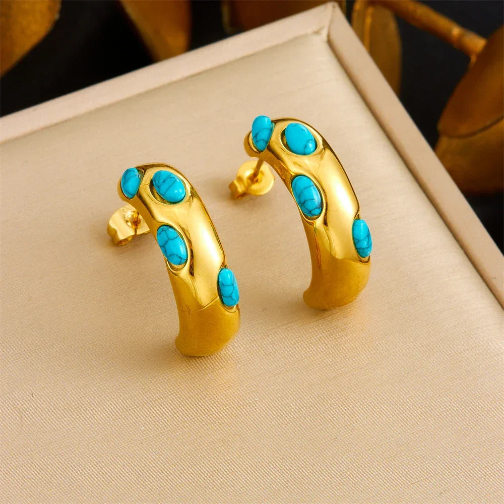 316L Stainless Steel Golden Turquoise Pendant - Piña Colada