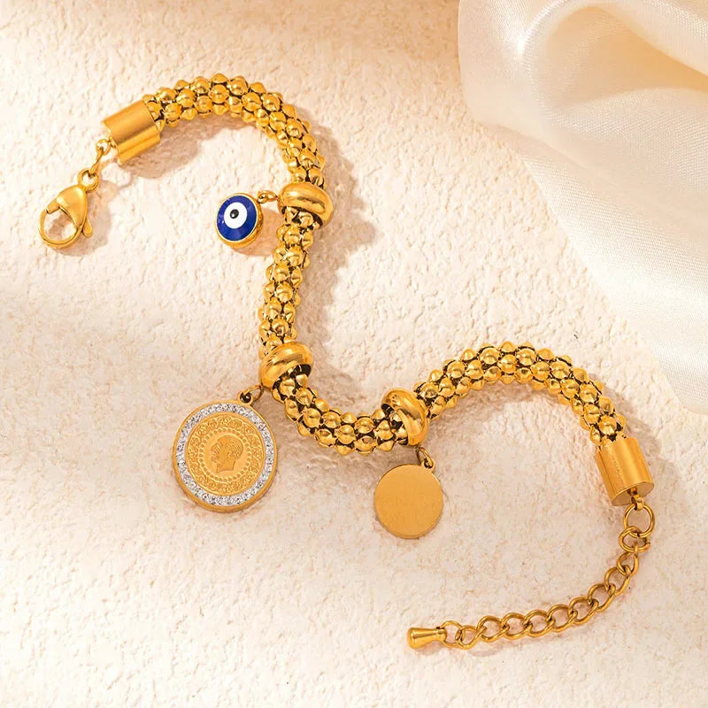 Thick Stainless Steel Star Flower Pendant Bracelet - Piña Colada