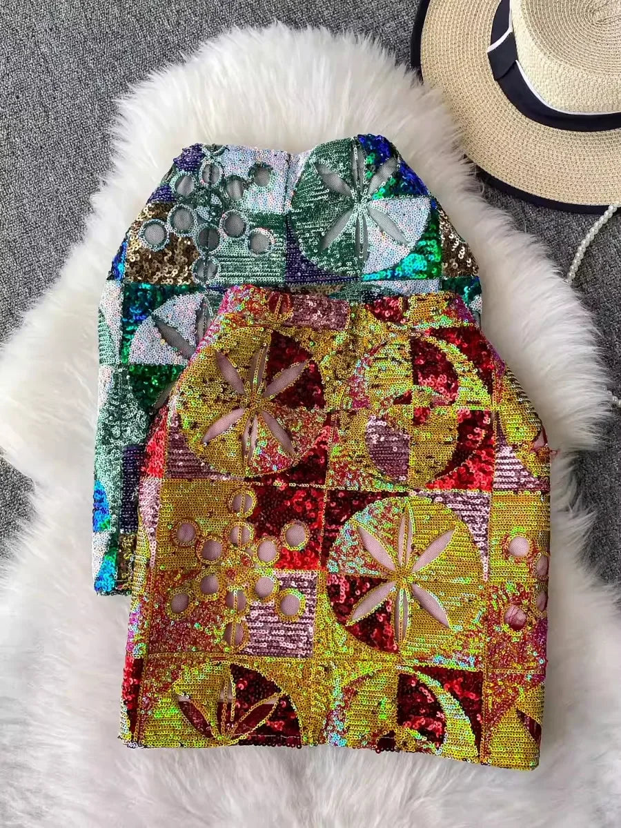 Sequin Mini Skirt - Piña Colada