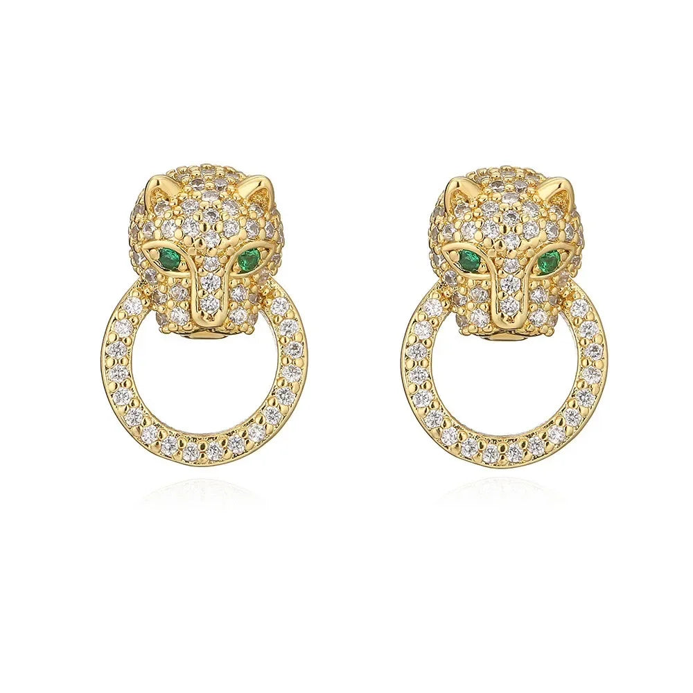 Leopard Head Stud Earrings - Piña Colada