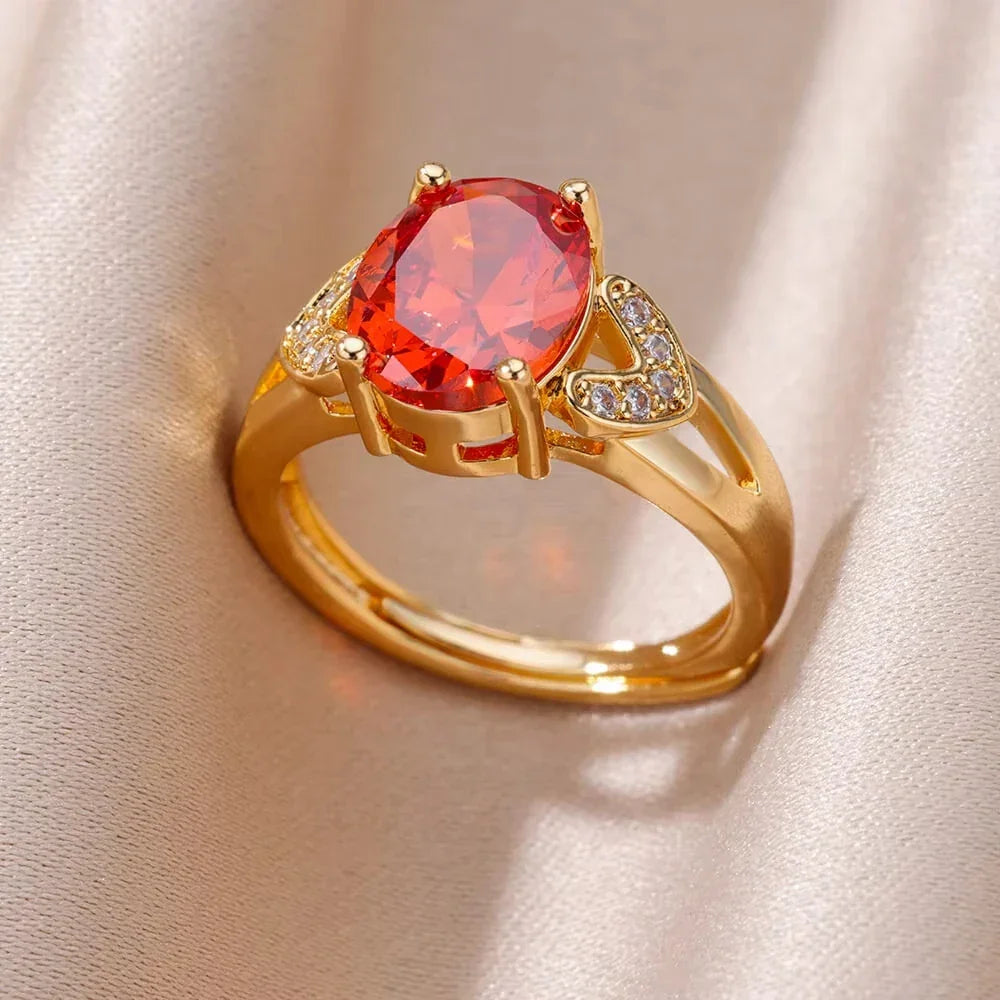 Rings Gold Plated Colorful Stone - Piña Colada