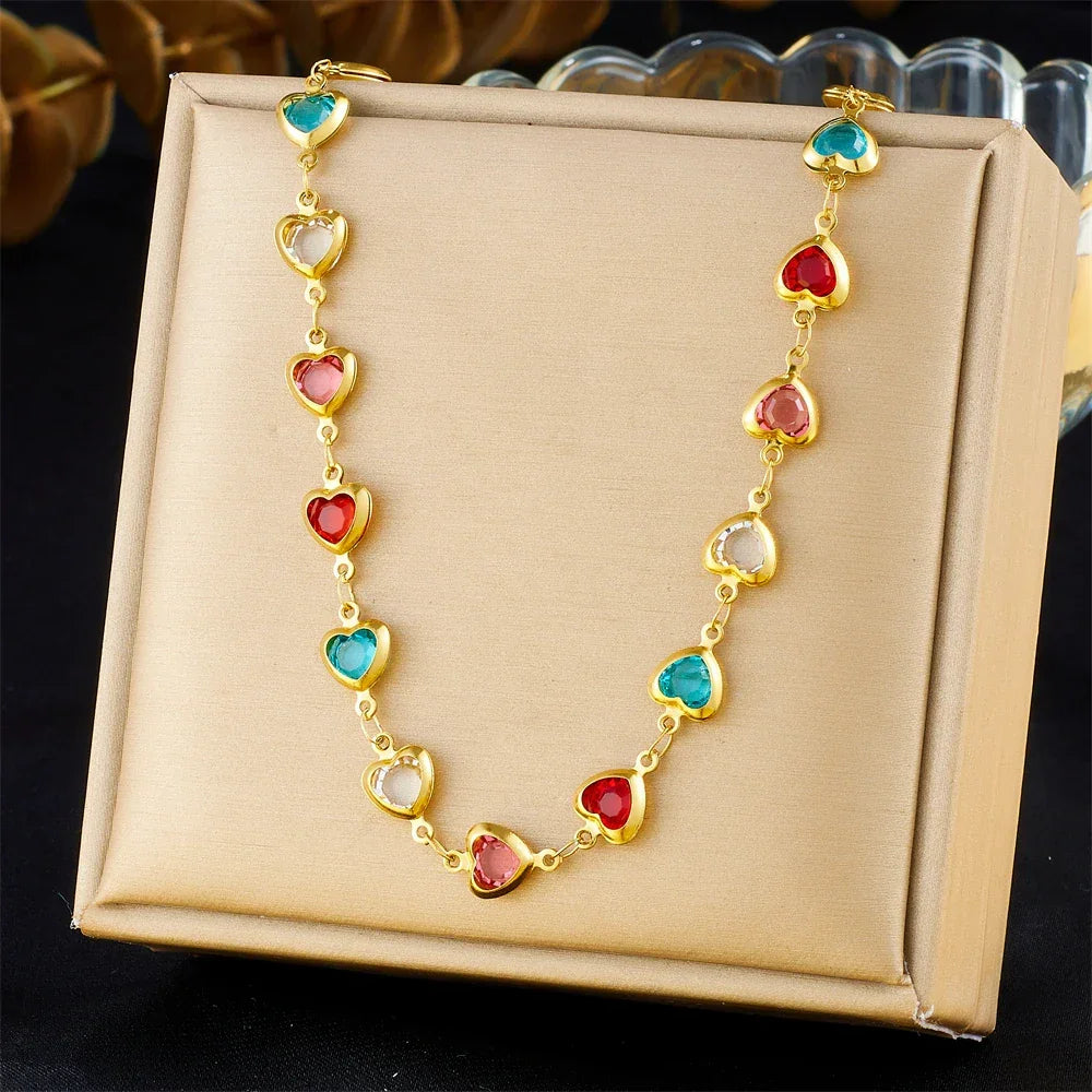 316L Stainless Steell Colour Heart Rhinestones - Piña Colada