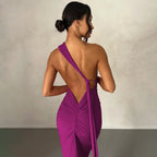 One Shoulder Backless Adjustable Scarf Maxi Dress - Piña Colada