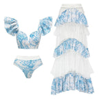 Printed Mesh Contrast Bikini Set with Removable Padding - Piña Colada
