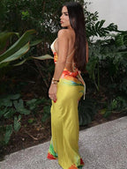 Floral Print Backless Dress - Piña Colada