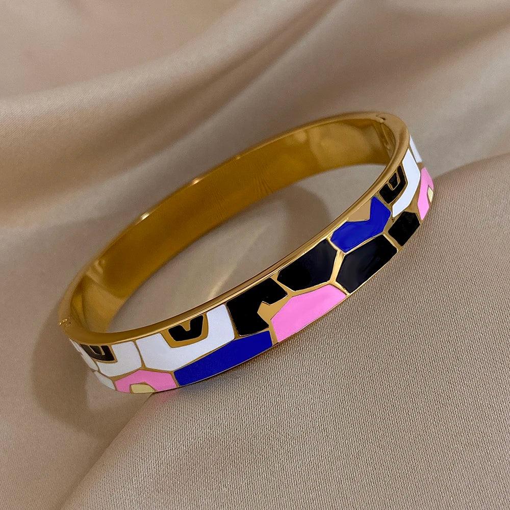 Geometric Pattern Cuff Bracelet - Piña Colada