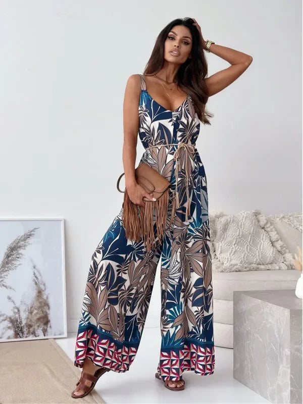 Elegan V-neck High Waist Jumpsuit - Piña Colada