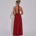 Halter Backless Silk V-neck Dress - Piña Colada