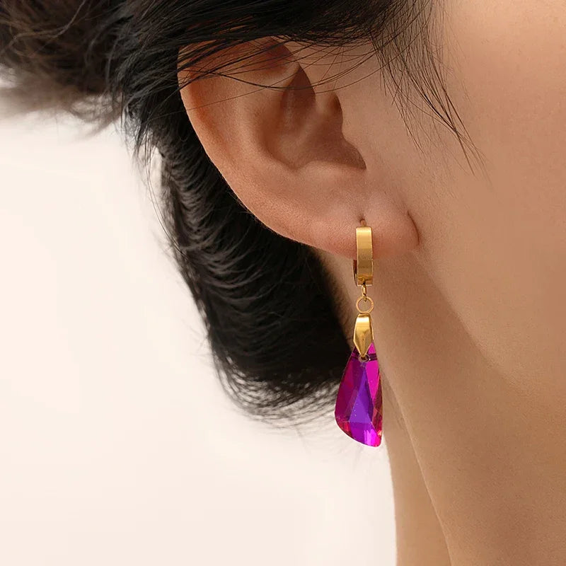 Colorful Crystal Star & Palm Drop Earrings - Piña Colada