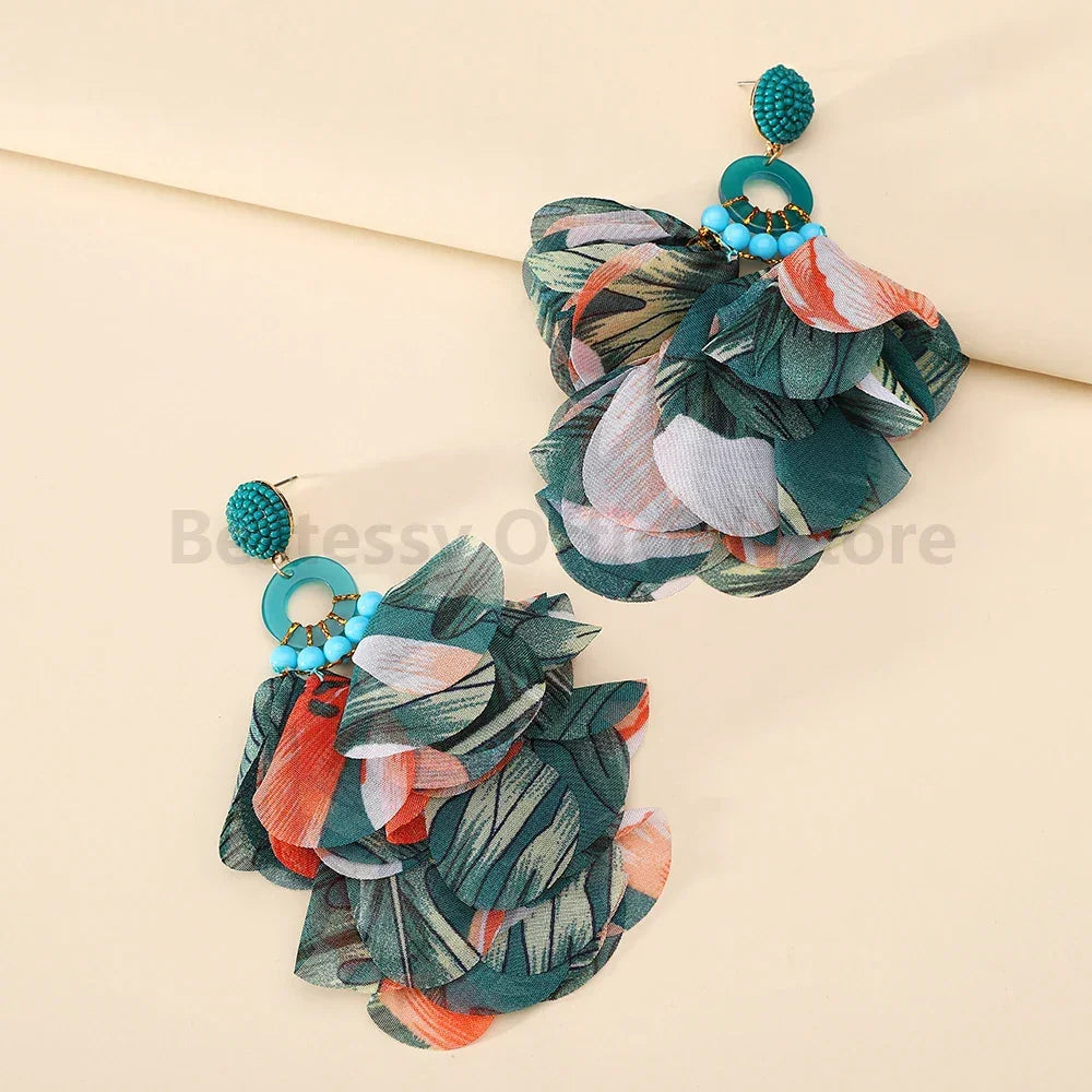 Boho Multicolor Cotton Flower Earrings - Piña Colada