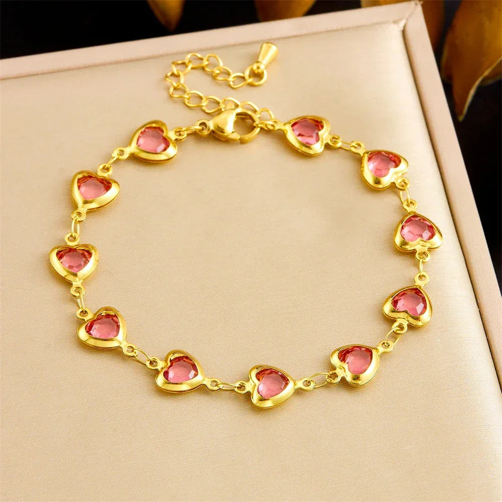 316L Stainless Steell Colour Heart Rhinestones - Piña Colada