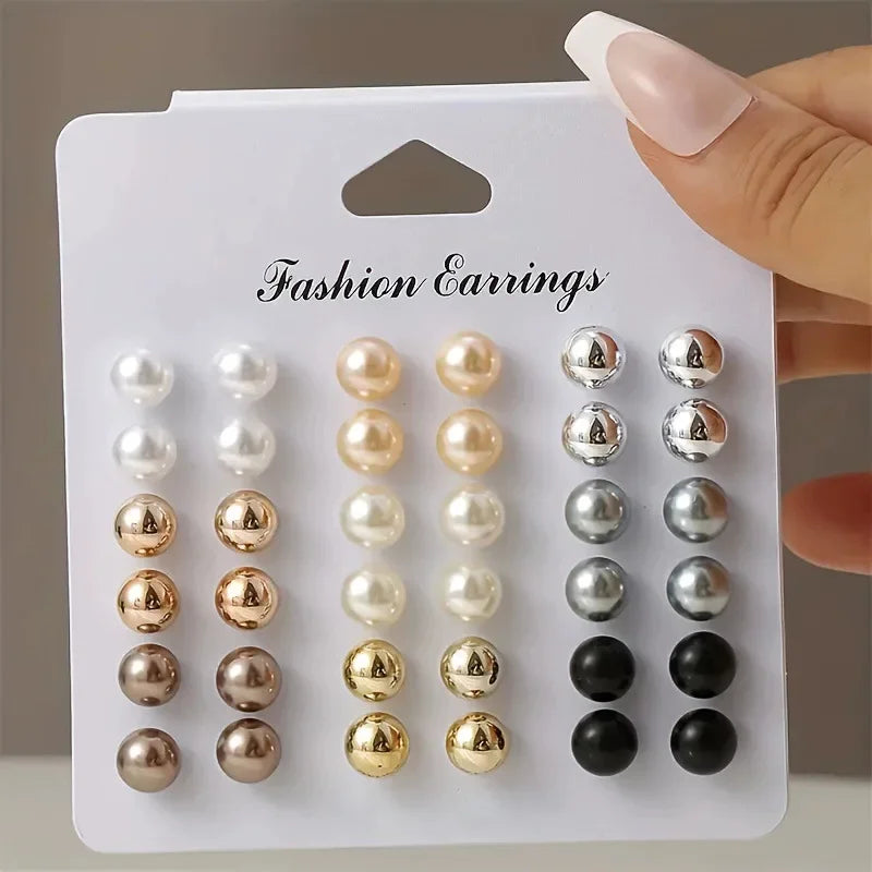 30PCS Retro Pearl & Crystal Zircon Earrings Set - Piña Colada