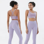 High-Waist Sports Leggings with Phone Pocket Set - Piña Colada
