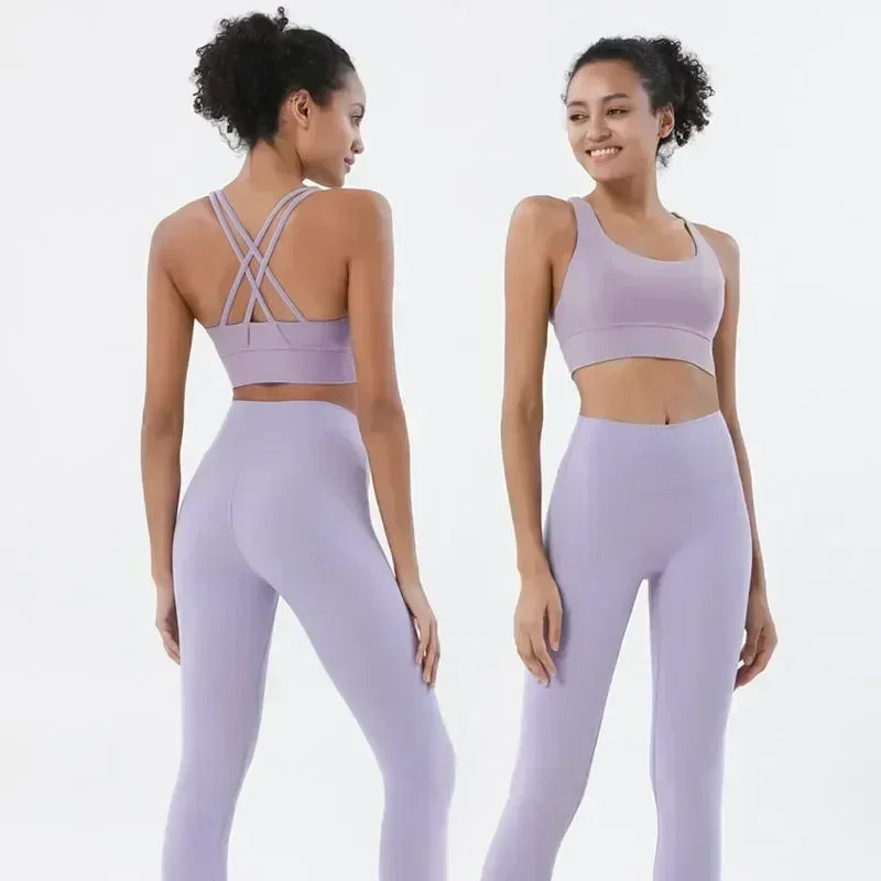 High-Waist Sports Leggings with Phone Pocket Set - Piña Colada