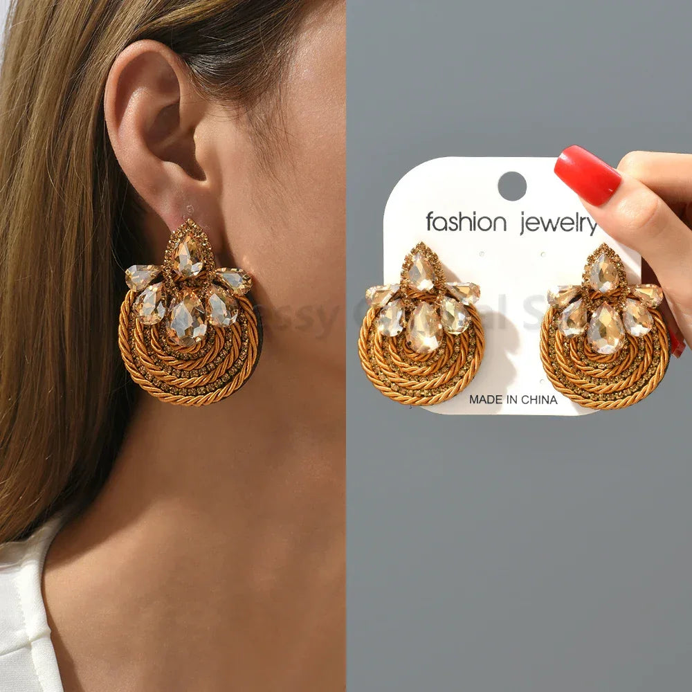Vintage Rhinestone Round Drop Earrings - Piña Colada