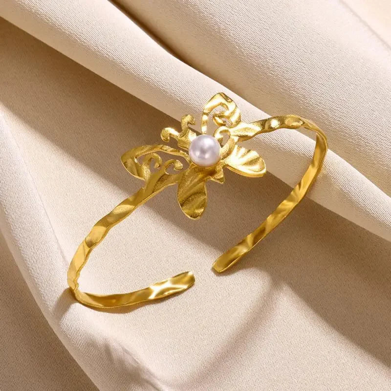 18K Gold-Plated Stainless Steel Cuff Bracelet for Women - Piña Colada