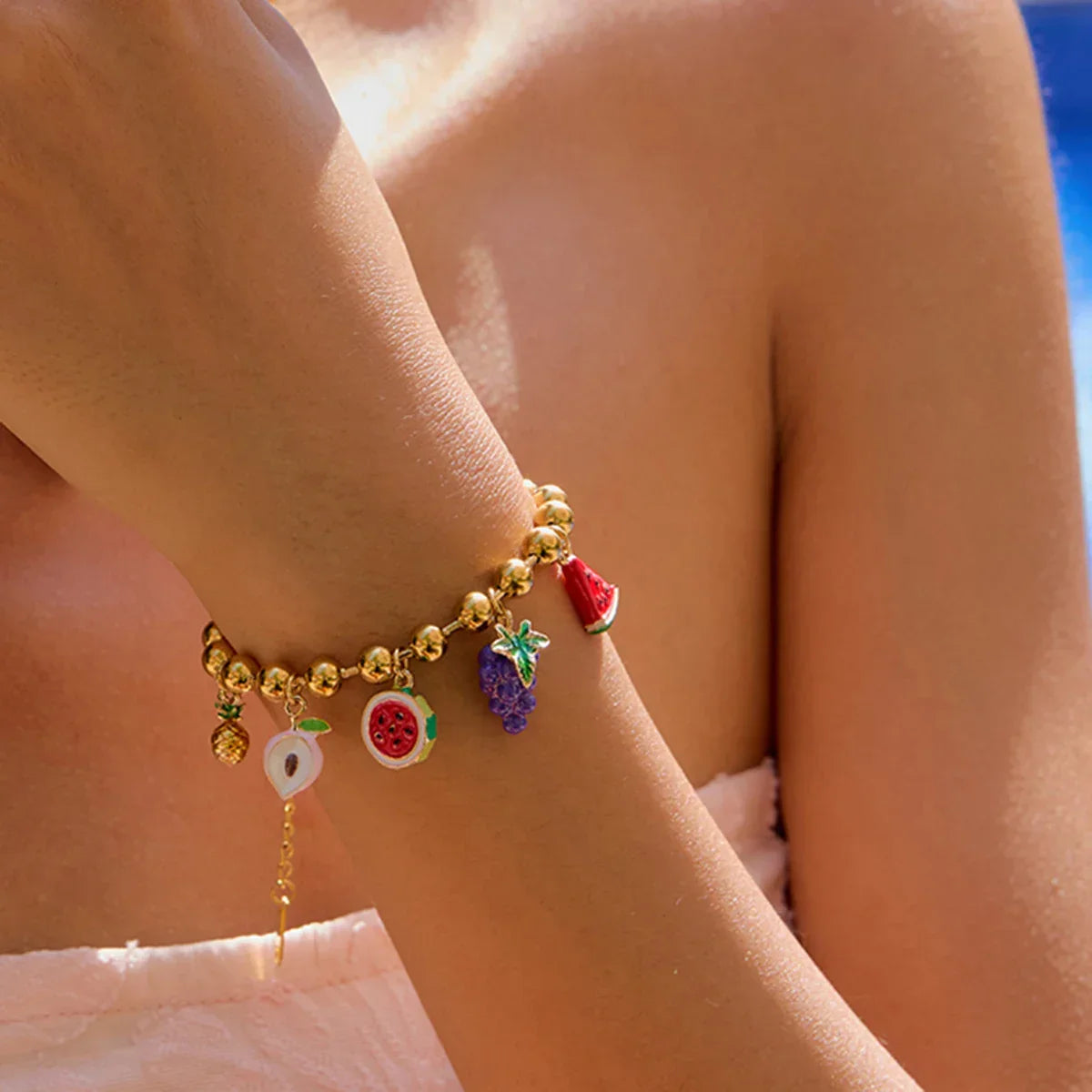Bracelet 18K Gold Plated Stainless Steel Strawberry - Piña Colada