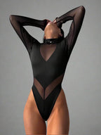 Black Patchwork Women Bodysuits