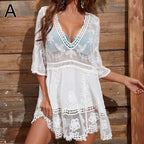 Bikini Cover-up Deep V-neck Short Sleeve Dress - Piña Colada