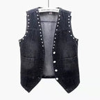 Beaded Lace Denim Vest - Piña Colada