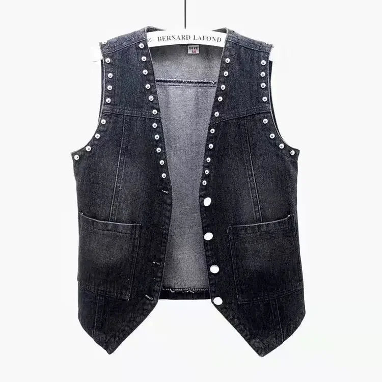 Beaded Lace Denim Vest - Piña Colada