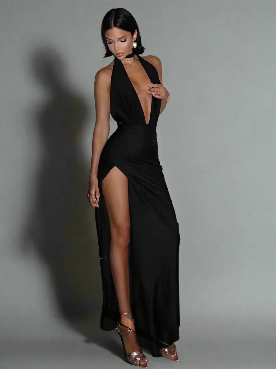 Sexy V-Neck Backless Maxi Dress Evening - Piña Colada