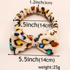 Leopard Bow Coral Fleece Spa Headband - Piña Colada
