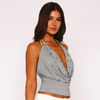 Button Ribbed Tank Top – Summer Stretch Knit Crop - Piña Colada