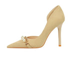 Pointed Toe Pearl Metal Chain Side Chain Pumps - Piña Colada