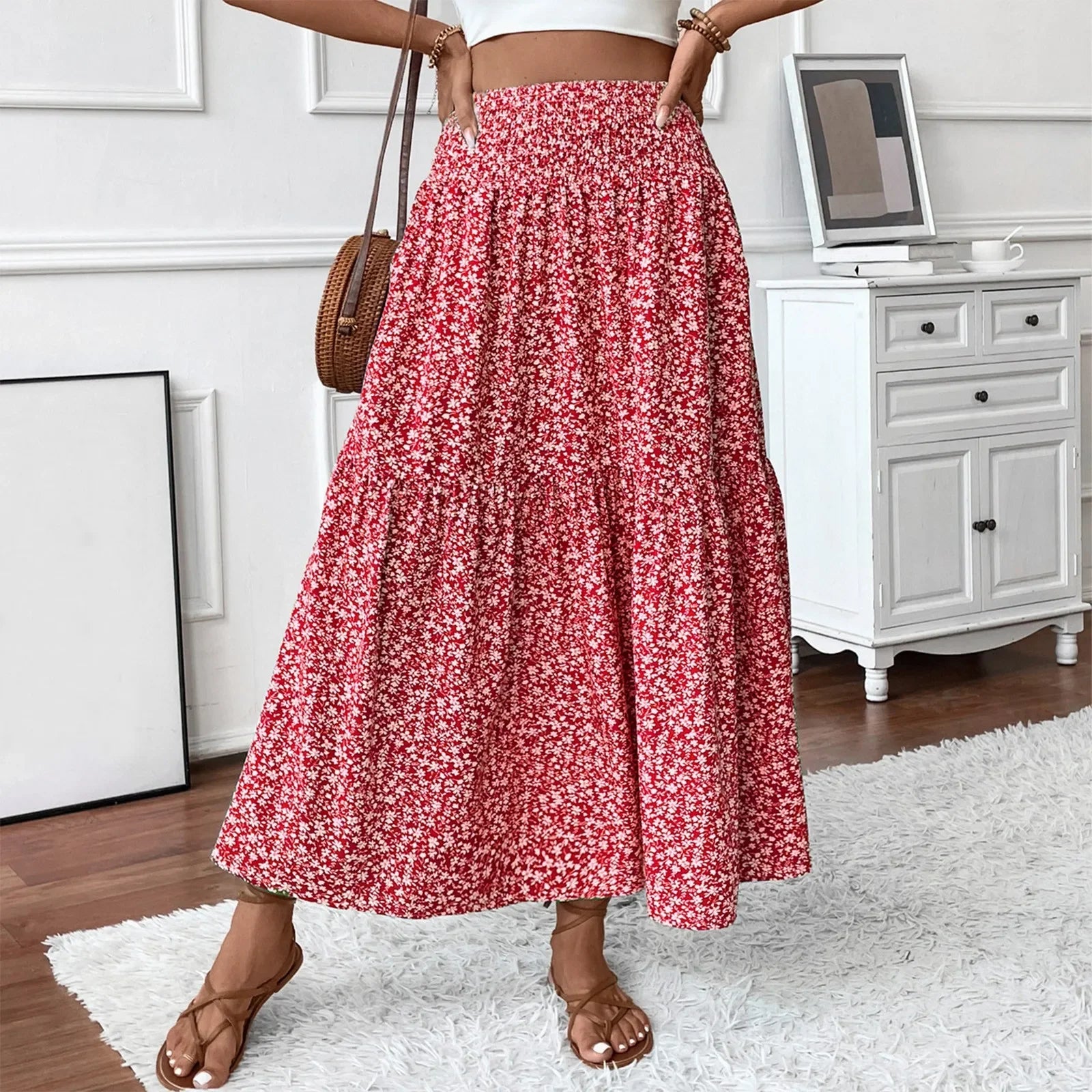 Floral Print Elastic Waist Loose - Piña Colada