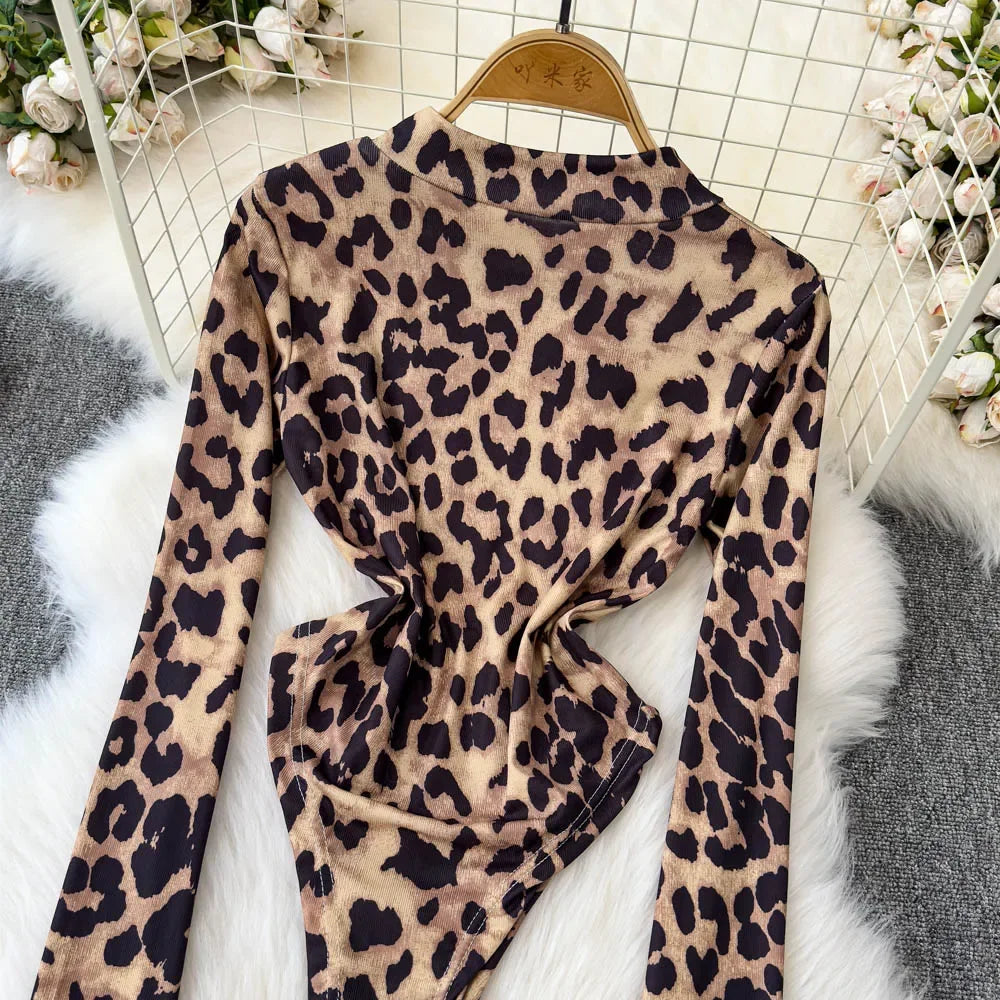 Leopard Hollow Out Bodysuit - Piña Colada