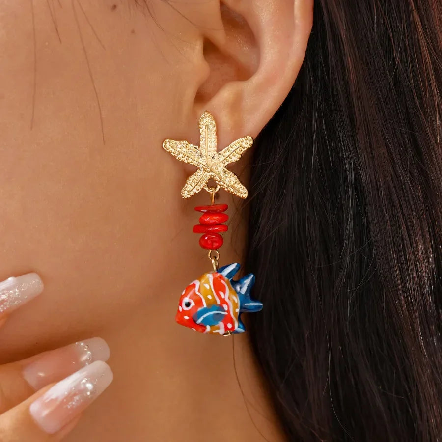 Colorful Fish Drop Earrings - Piña Colada